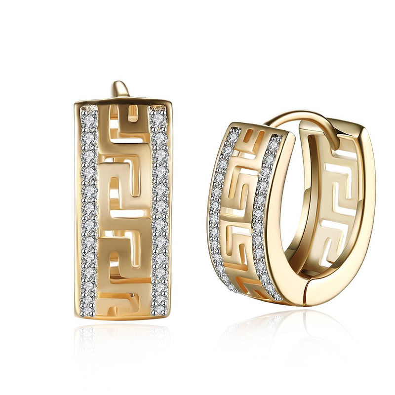 14K Gold Plated Micro-Lining Greek Design Earrings ITALY Design