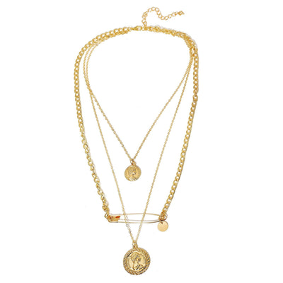 3 Piece Coin and Pin 18K Gold Plated Necklace in 18K Gold Plated ITALY Design
