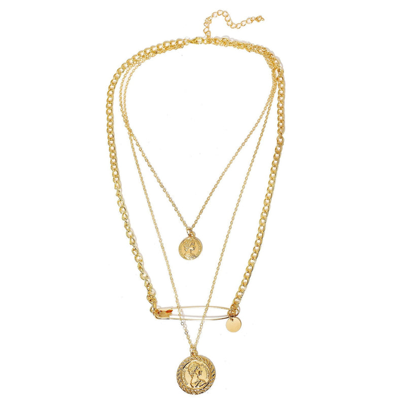 3 Piece Coin and Pin 18K Gold Plated Necklace in 18K Gold Plated ITALY Design