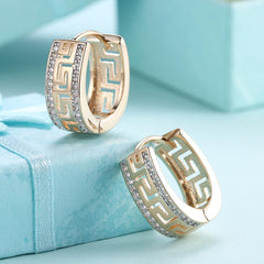 14K Gold Plated Micro-Lining Greek Design Earrings ITALY Design