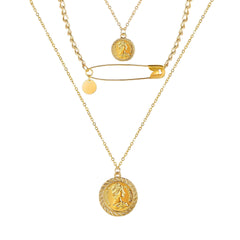 3 Piece Coin and Pin 18K Gold Plated Necklace in 18K Gold Plated ITALY Design