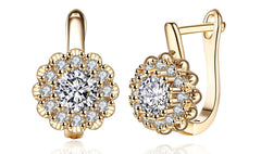 14K Gold Plating Large Floral White Pav'e Huggies ITALY Design