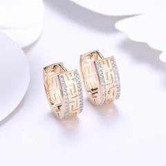 14K Gold Plated Micro-Lining Greek Design Earrings ITALY Design